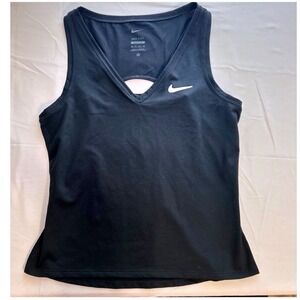 Nike Dri-FIT Tank Top Black V-Neck Keyhole Back Slim Fit Womens XS